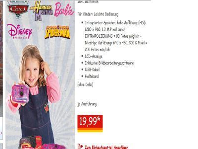 Bild zu Morgen gibts bei NORMA Kinderkameras (Cars,Barbie, Spiderman, Hannah Monatana..) - Sparforum - Forum rund ums Sparen