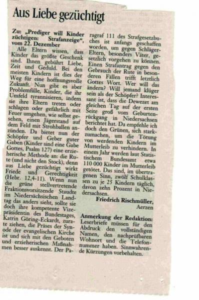 Bild zu Leserbrief in der Tageszeitung heute - Aktuelles