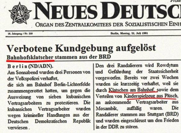 Bild zu Sozialistische Einheitspartei Deutschlands gegen Bahnhofsklatscher - Aktuelles