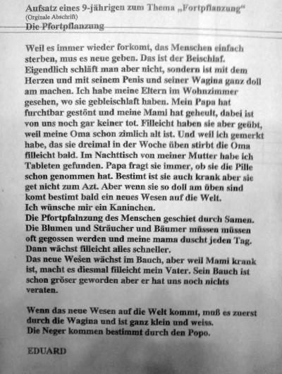 Bild zu Aufsatz eines 9 Jährigen Thema Fortpflanzung :D - Baby Forum - Allgemeine Themen