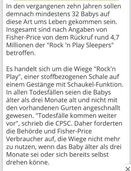 Bild zu „Fisher-Price“ ruft Babywiege nach mehr als 30 Todesfällen zurück - Baby Forum - Allgemeine Themen