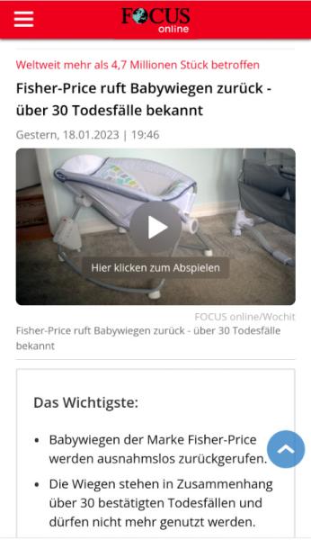Bild zu Fisher Price ruft Wiegen zurück - Baby Forum - Allgemeine Themen