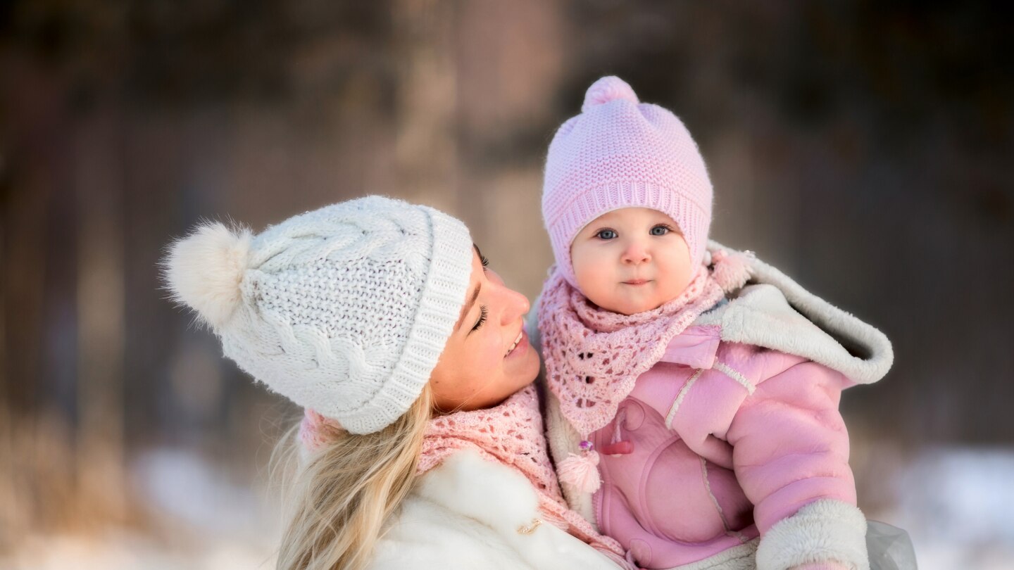 Beautiful Mother and daughter winter portrait