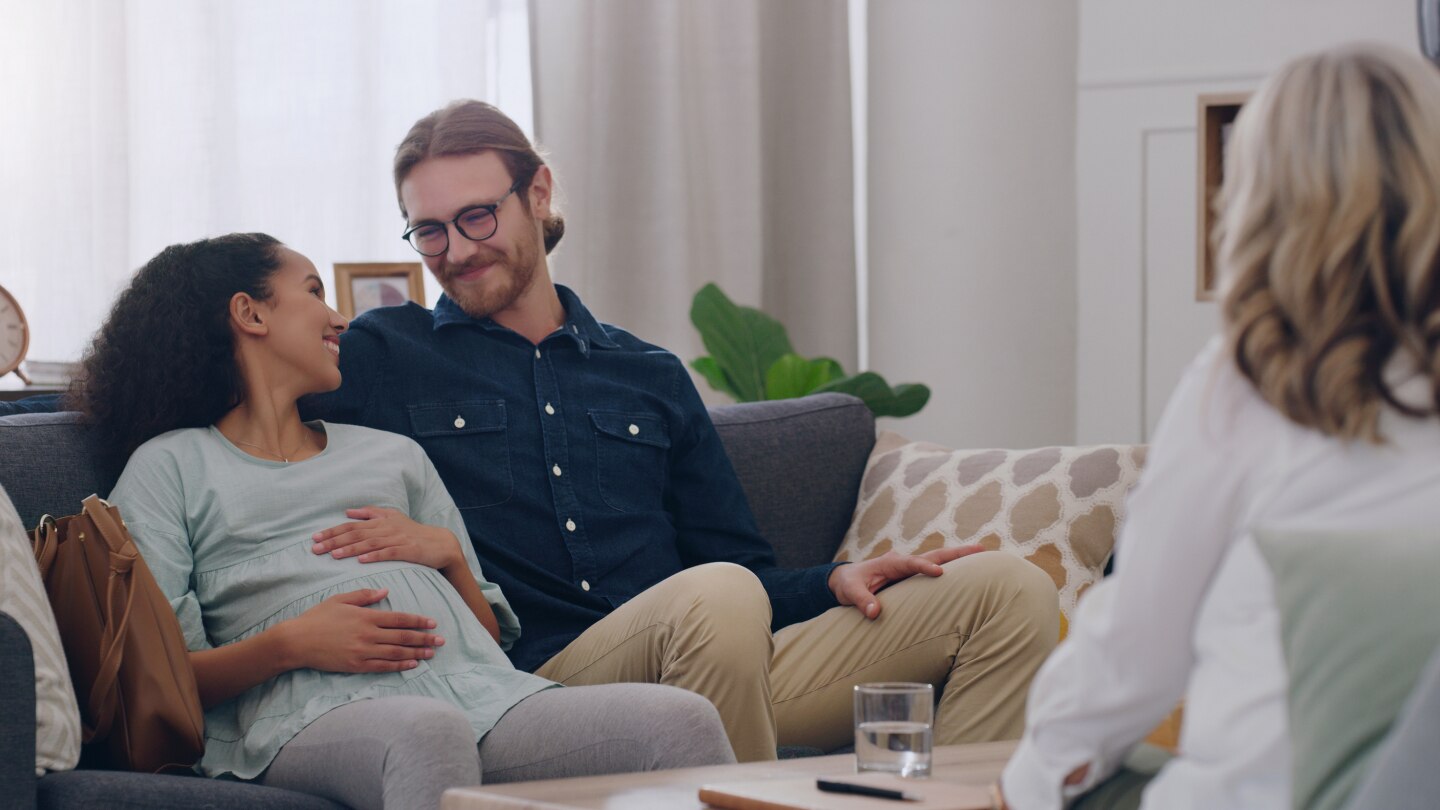 Pregnancy, smile and couple