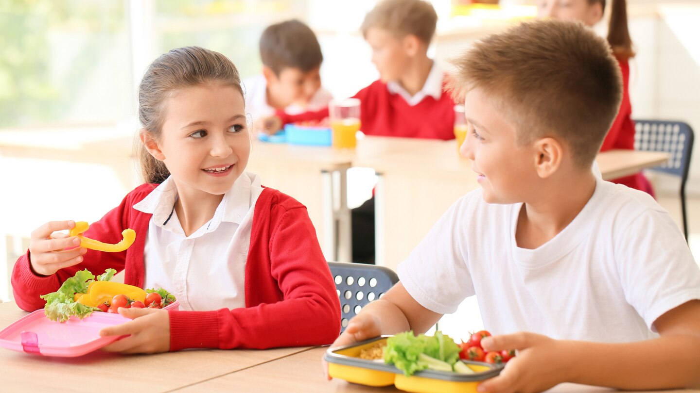 schüler essen ihr essen aus ihren brotdosen