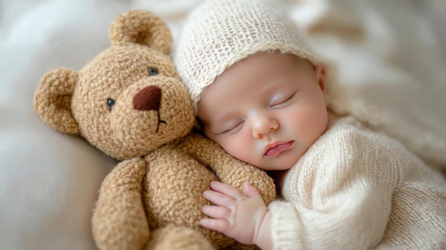 baby-schläft-mit-teddy-im-arm