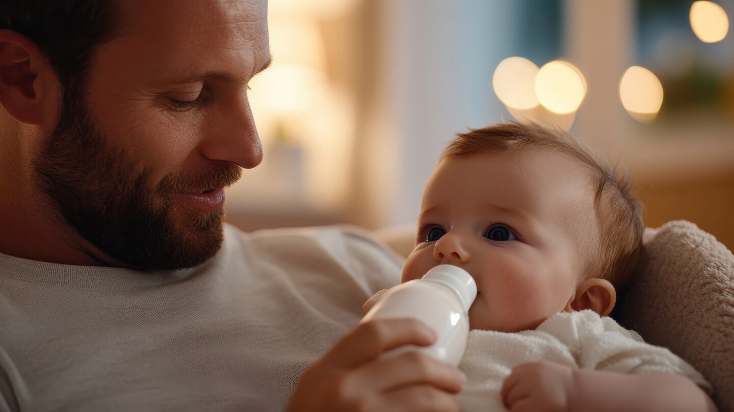 papa gibt baby ein flaeschchen