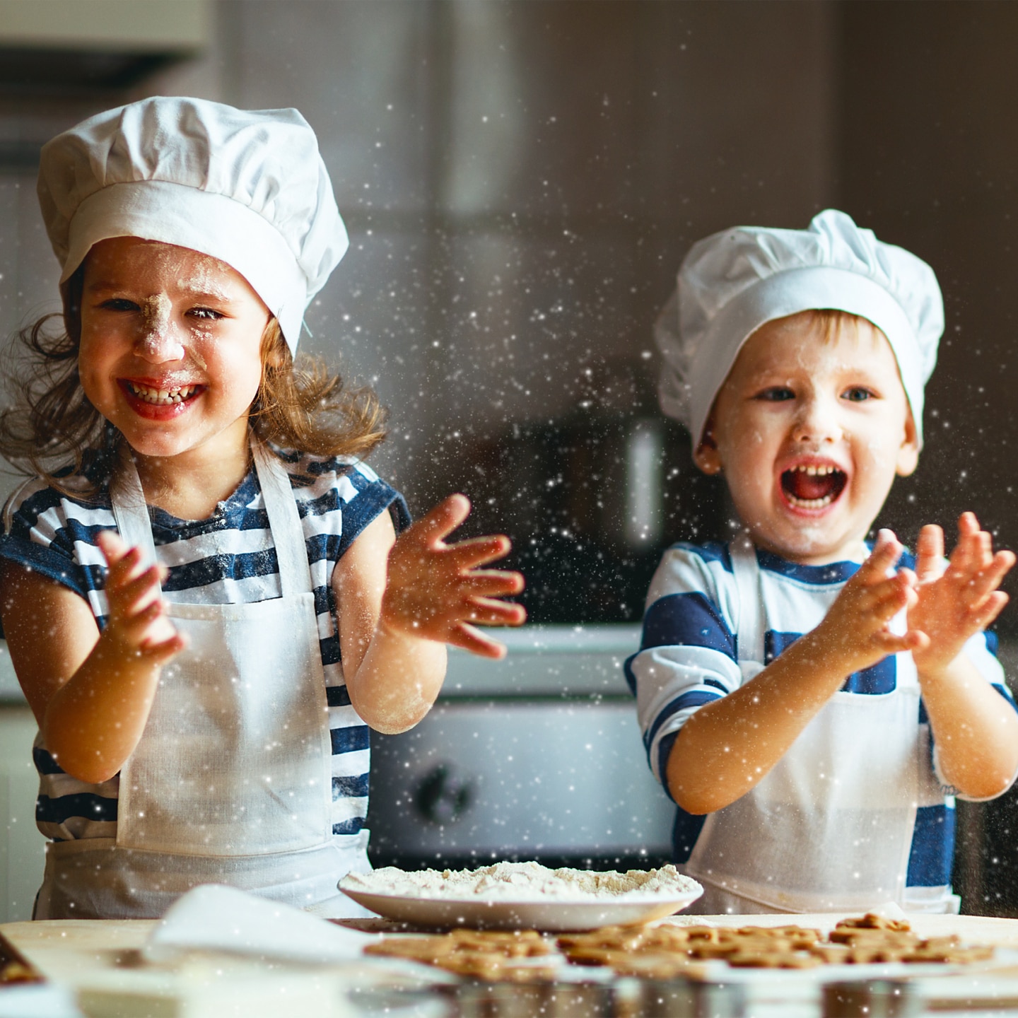 kids bake cookies in kitchen