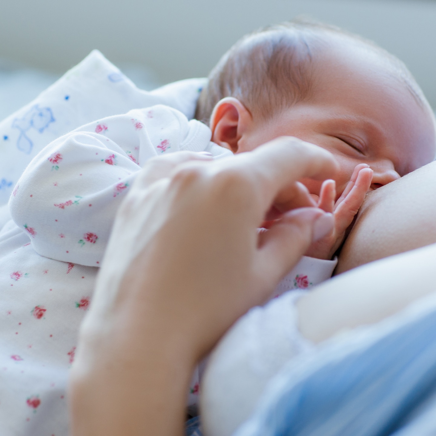 baby saugt an der Brust von der Mutter