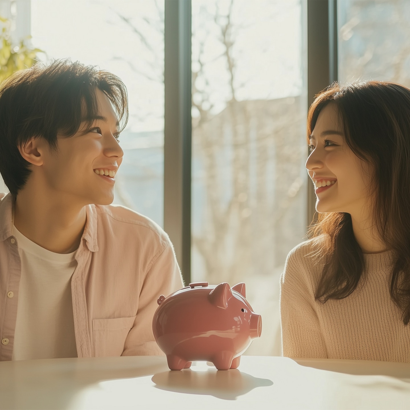 paar-vor-einem-spaarschwein