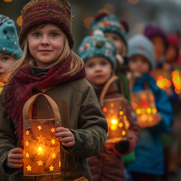 kinder mit laternen in der hand