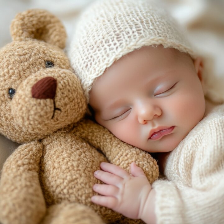 baby-schläft-mit-teddy-im-arm